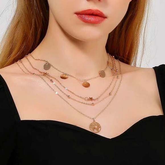 Jewelry - Four Layers Gold Chains Earth Pendant Necklaces